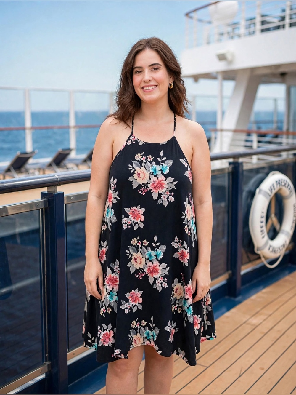 Mimi Chica Black Floral A-Line Dress with Pink & Teal Blooms